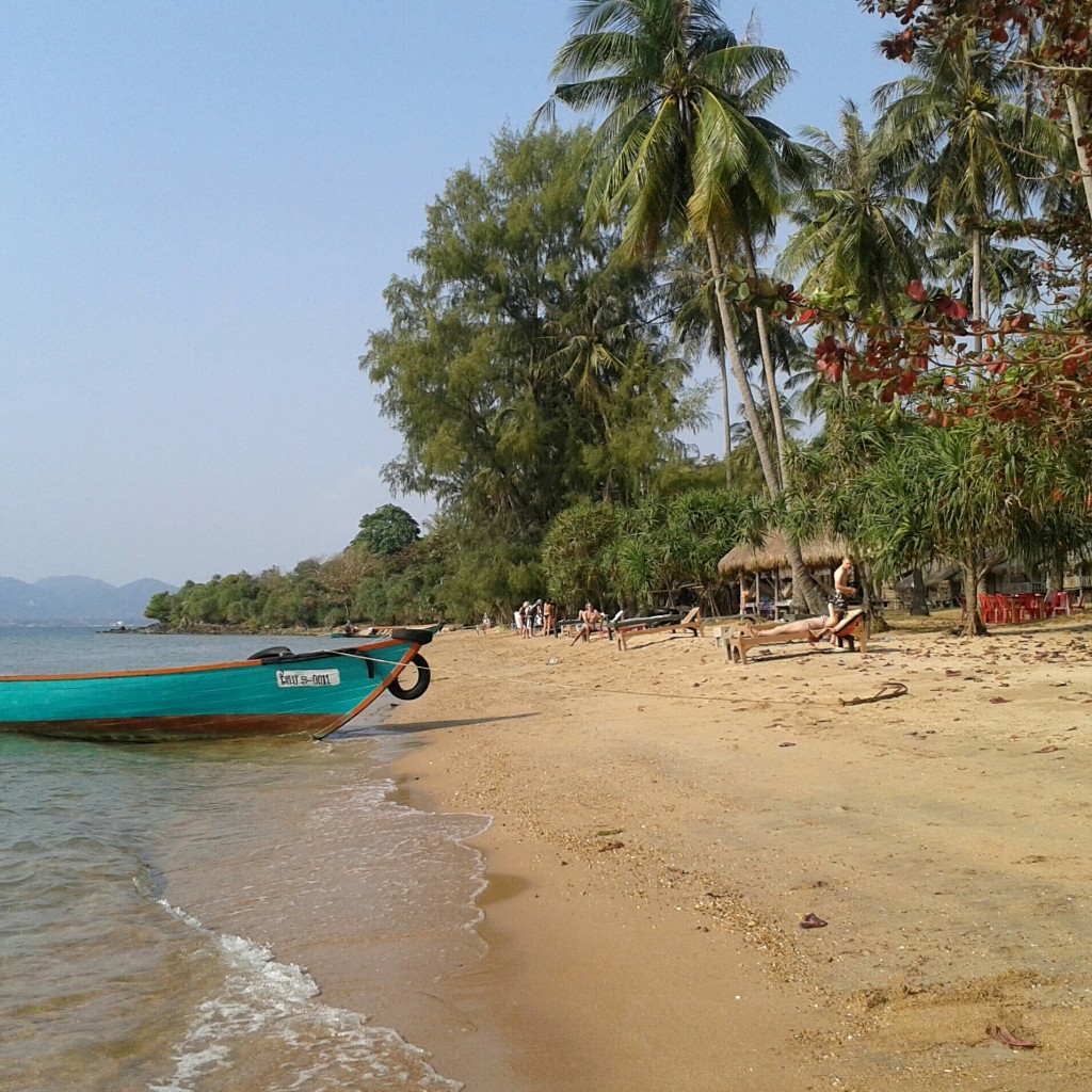 Strand mit Palmen und Boot